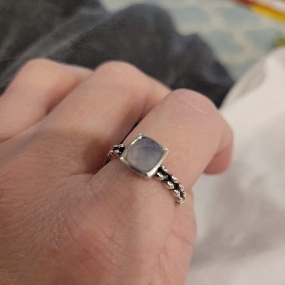 John Hardy Angela Sterling Silver Two Scalloped Design Band Chalcedony S…